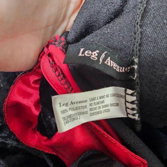 Leg Avenue Size M L Black Red Velour Mini Dress Lace Bell Flare Sleeves Lace Up - Picture 5 of 6